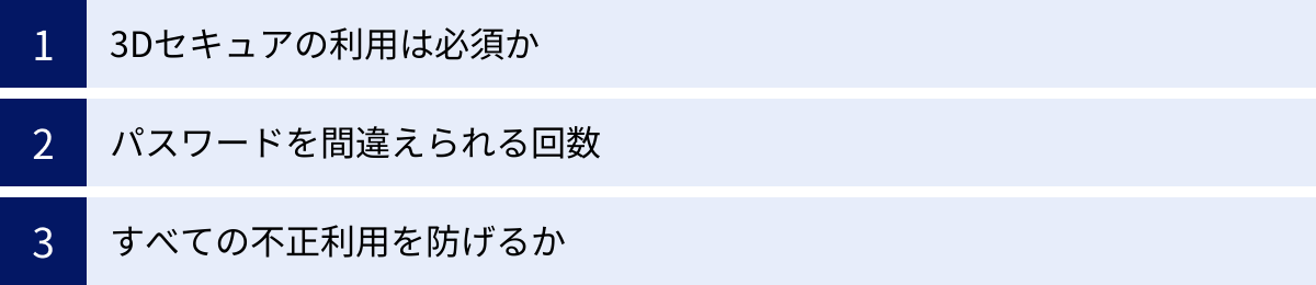 3Dセキュアの利用は必須か、パスワードを間違えられる回数、すべての不正利用を防げるか